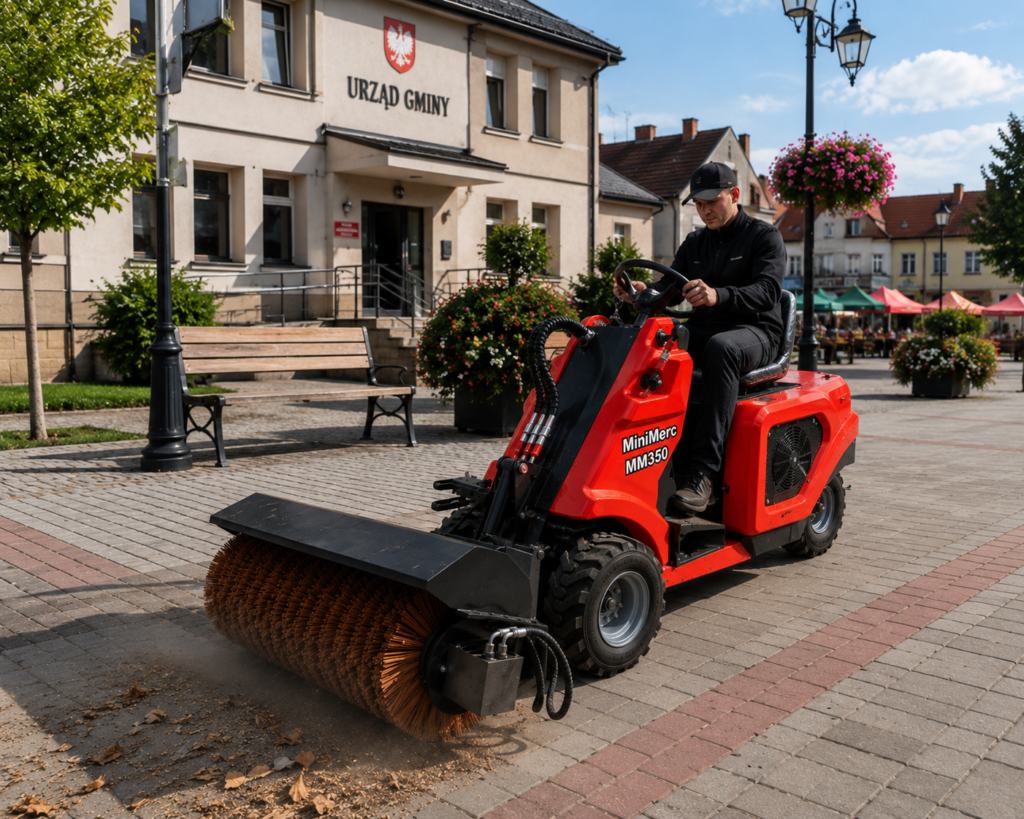 Miniładowarka sprzątajaca do chodników podjazdów kostki brukowej
